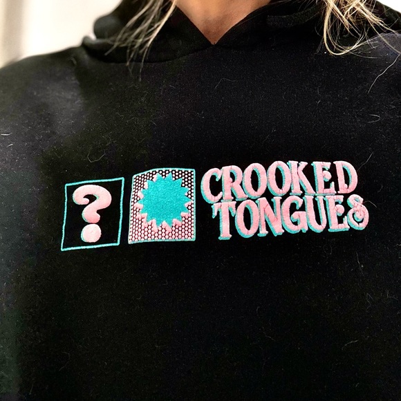 Black, Retro Crooked Tongues Men’s Medium Hoodie - Picture 16 of 16